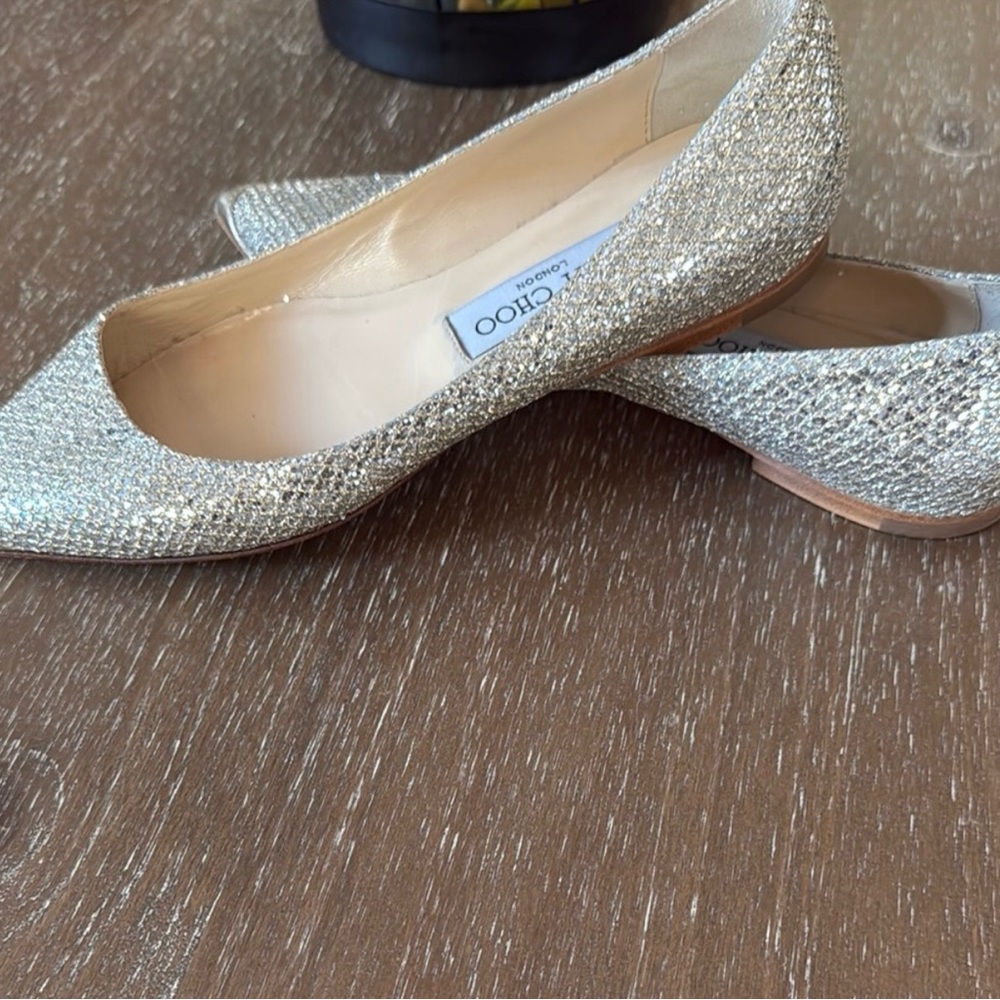 Jimmy Choo Sparkling Silver Alina Flats - Picture 3 of 8